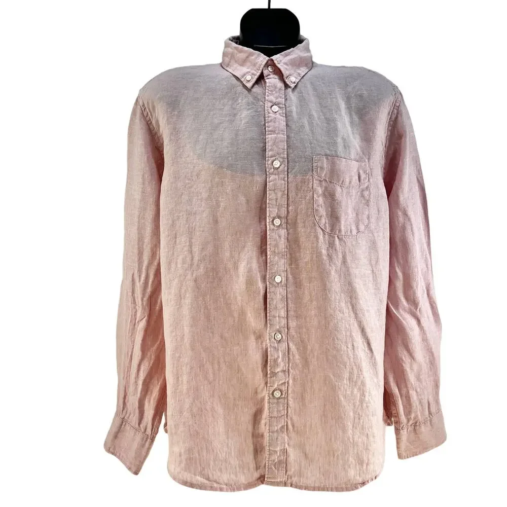 J. Crew Baird McNutt Irish Linen Button Down Shirt Long Sleeves Pink K7897